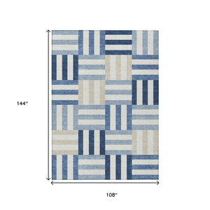 HomeRoots 9' Navy Blue, Ivory & Khaki Geometric Area Rug – Durable, Washable Indoor/Outdoor Decor for Any Space 659776