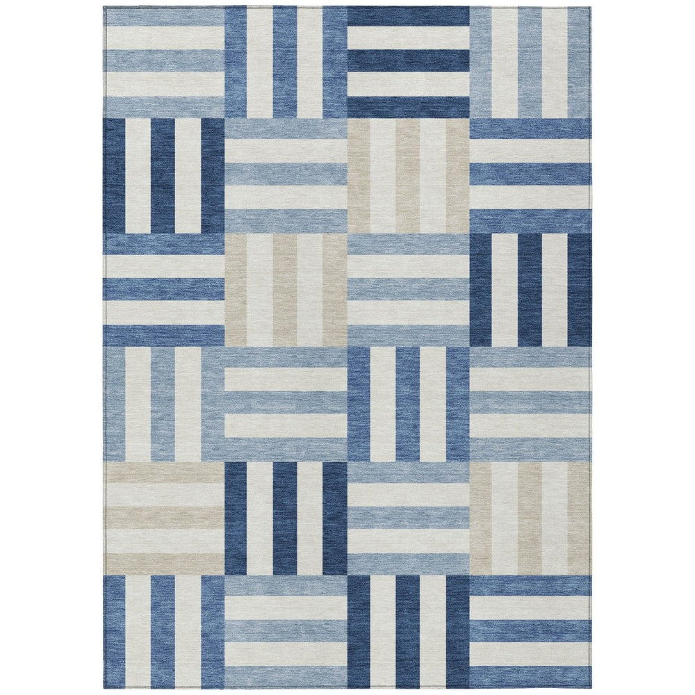 HomeRoots 9' Navy Blue, Ivory & Khaki Geometric Area Rug – Durable, Washable Indoor/Outdoor Decor for Any Space 659776