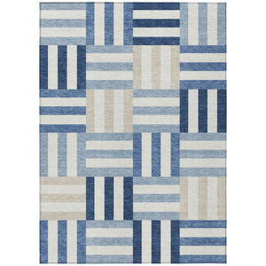 HomeRoots 9' Navy Blue, Ivory & Khaki Geometric Area Rug – Durable, Washable Indoor/Outdoor Decor for Any Space 659776