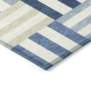 HomeRoots 9' Navy Blue, Ivory & Khaki Geometric Area Rug – Durable, Washable Indoor/Outdoor Decor for Any Space 659776