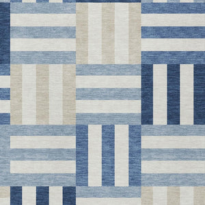 HomeRoots 9' Navy Blue, Ivory & Khaki Geometric Area Rug – Durable, Washable Indoor/Outdoor Decor for Any Space 659776