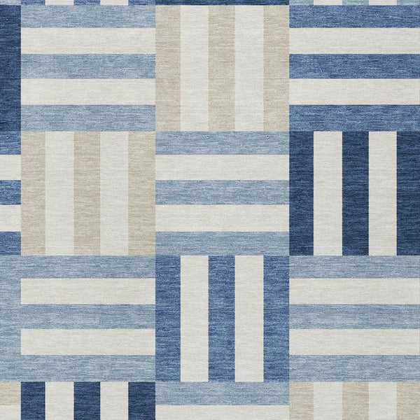 HomeRoots 9' Navy Blue, Ivory & Khaki Geometric Area Rug – Durable, Washable Indoor/Outdoor Decor for Any Space 659776