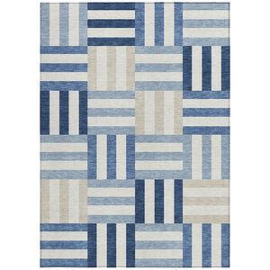 HomeRoots 10' Washable Navy Blue Ivory Khaki Geometric Area Rug - Durable Indoor/Outdoor Style for High-Traffic Spaces 659777