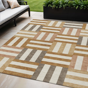 HomeRoots 5' X 8' Chili Red Geometric Washable Area Rug - Durable, Stylish for Indoor/Outdoor Spaces! 659779