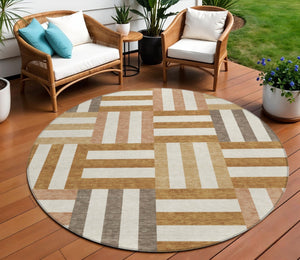 HomeRoots 8' Chili Red Geometric Round Rug - Washable Indoor/Outdoor Design for High-Traffic Areas & Style 659780