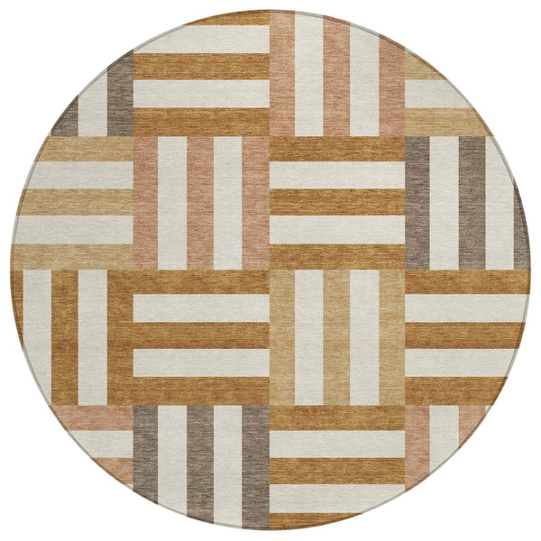 HomeRoots 8' Chili Red Geometric Round Rug - Washable Indoor/Outdoor Design for High-Traffic Areas & Style 659780