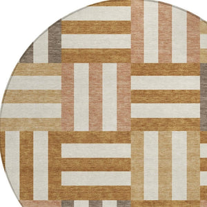HomeRoots 8' Chili Red Geometric Round Rug - Washable Indoor/Outdoor Design for High-Traffic Areas & Style 659780