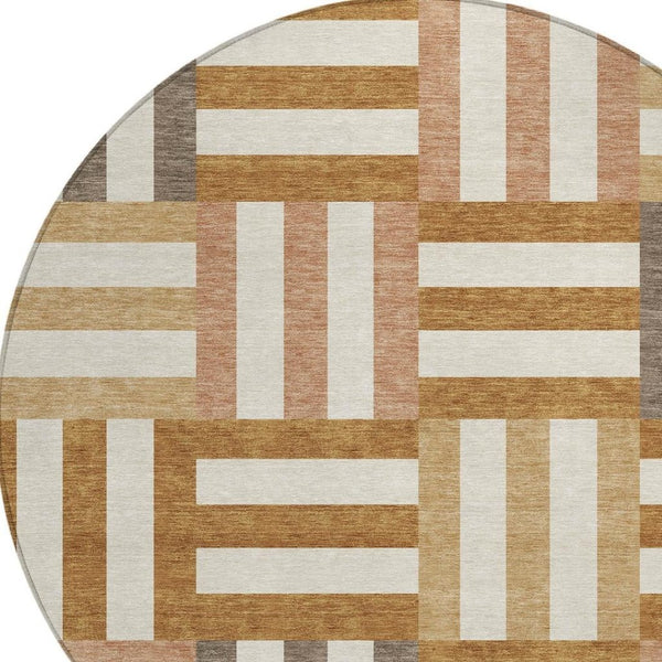 HomeRoots 8' Chili Red Geometric Round Rug - Washable Indoor/Outdoor Design for High-Traffic Areas & Style 659780
