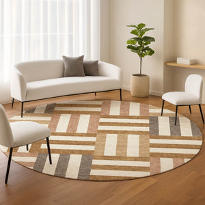 HomeRoots 8' Chili Red Geometric Round Rug - Washable Indoor/Outdoor Design for High-Traffic Areas & Style 659780