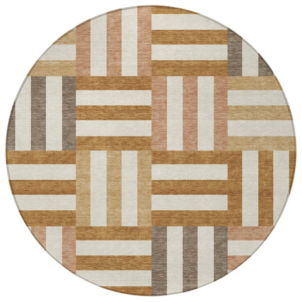 HomeRoots 8' Chili Red Geometric Round Rug - Washable Indoor/Outdoor Design for High-Traffic Areas & Style 659780