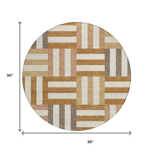 HomeRoots 8' Chili Red Geometric Round Rug - Washable Indoor/Outdoor Design for High-Traffic Areas & Style 659780