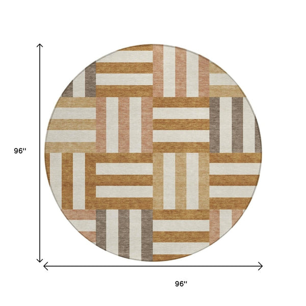 HomeRoots 8' Chili Red Geometric Round Rug - Washable Indoor/Outdoor Design for High-Traffic Areas & Style 659780