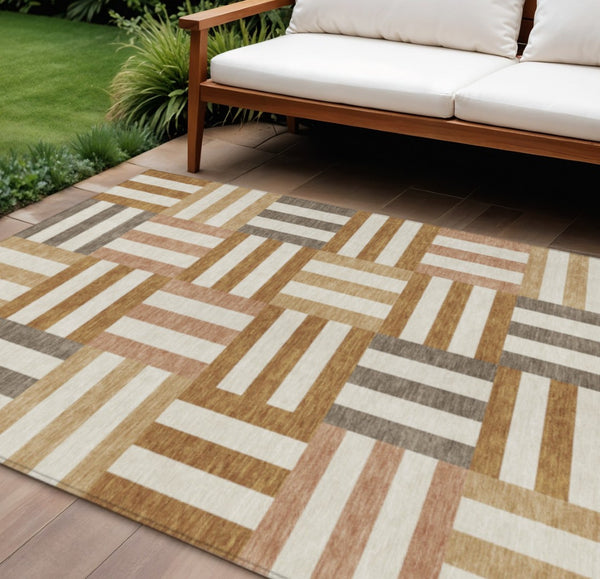 HomeRoots 8' X 10' Chili Red Geometric Indoor Outdoor Area Rug - Stylish, Washable, Durable & Versatile Design! 659781