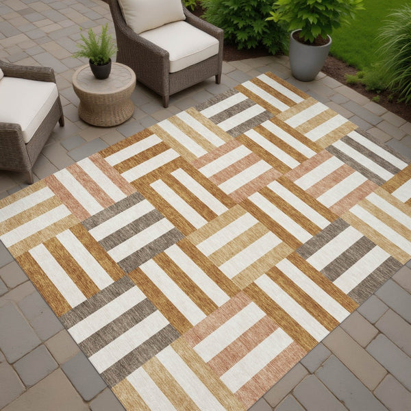 HomeRoots 8' X 10' Chili Red Geometric Indoor Outdoor Area Rug - Stylish, Washable, Durable & Versatile Design! 659781