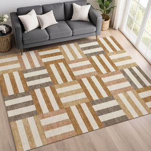 HomeRoots 8' X 10' Chili Red Geometric Indoor Outdoor Area Rug - Stylish, Washable, Durable & Versatile Design! 659781