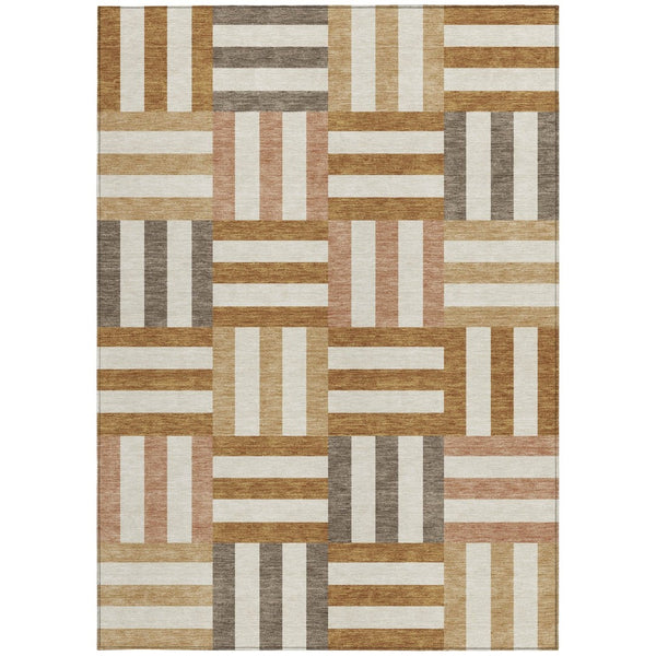 HomeRoots 10' Chili Red, Ivory & Copper Modern Geometric Washable Area Rug for Indoor/Outdoor Spaces 659783