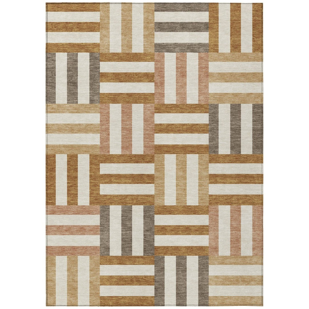 HomeRoots 10' Chili Red, Ivory & Copper Modern Geometric Washable Area Rug for Indoor/Outdoor Spaces 659783