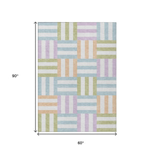 HomeRoots 5' X 8' Pearl Blue & Lavender Geometric Area Rug - Washable, Durable, Indoor/Outdoor Versatile Design 659785