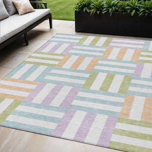 HomeRoots 5' X 8' Pearl Blue & Lavender Geometric Area Rug - Washable, Durable, Indoor/Outdoor Versatile Design 659785