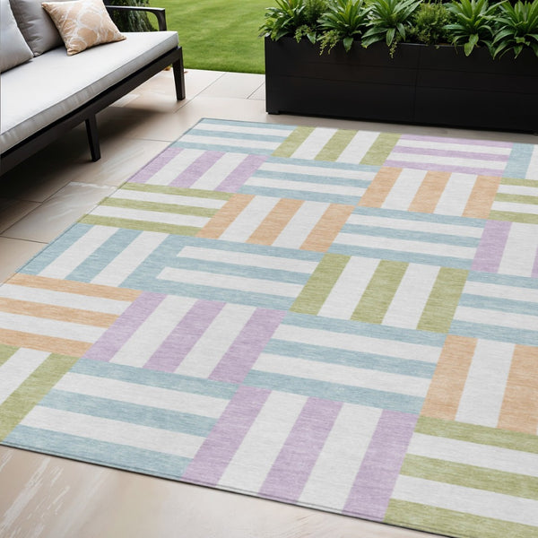 HomeRoots 5' X 8' Pearl Blue & Lavender Geometric Area Rug - Washable, Durable, Indoor/Outdoor Versatile Design 659785