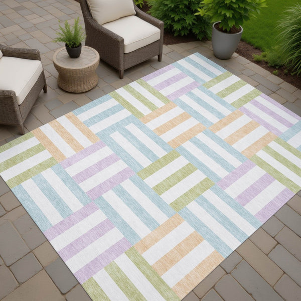 HomeRoots 5' X 8' Pearl Blue & Lavender Geometric Area Rug - Washable, Durable, Indoor/Outdoor Versatile Design 659785