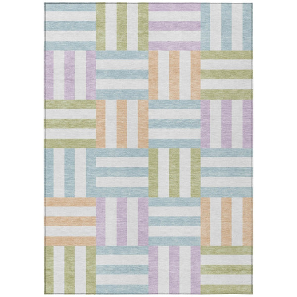 HomeRoots 5' X 8' Pearl Blue & Lavender Geometric Area Rug - Washable, Durable, Indoor/Outdoor Versatile Design 659785