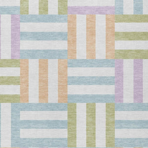 HomeRoots 5' X 8' Pearl Blue & Lavender Geometric Area Rug - Washable, Durable, Indoor/Outdoor Versatile Design 659785