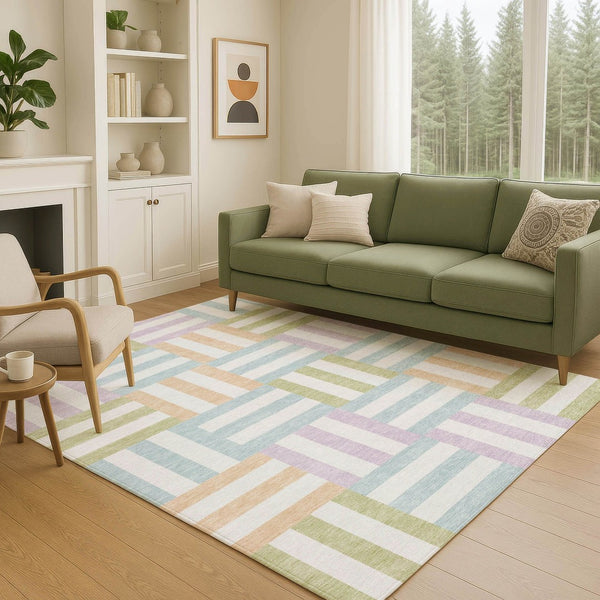 HomeRoots 5' X 8' Pearl Blue & Lavender Geometric Area Rug - Washable, Durable, Indoor/Outdoor Versatile Design 659785