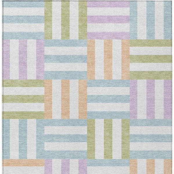 HomeRoots 8' X 10' Pearl Blue & Lavender Geometric Area Rug - Durable, Machine Washable for Indoor/Outdoor Use 659787