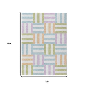 HomeRoots 9' X 12' Pearl Blue & Lavender Geometric Indoor/Outdoor Rug - Stylish, Washable & Durable Design 659788
