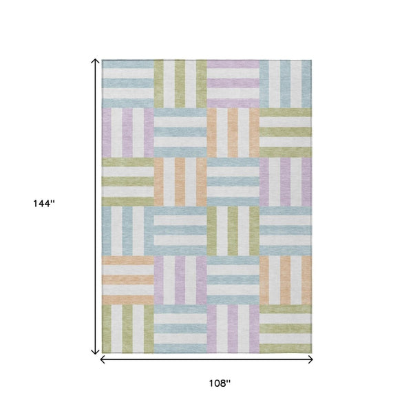 HomeRoots 9' X 12' Pearl Blue & Lavender Geometric Indoor/Outdoor Rug - Stylish, Washable & Durable Design 659788