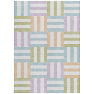 HomeRoots 9' X 12' Pearl Blue & Lavender Geometric Indoor/Outdoor Rug - Stylish, Washable & Durable Design 659788