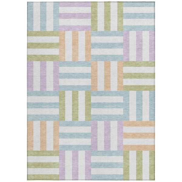 HomeRoots 9' X 12' Pearl Blue & Lavender Geometric Indoor/Outdoor Rug - Stylish, Washable & Durable Design 659788