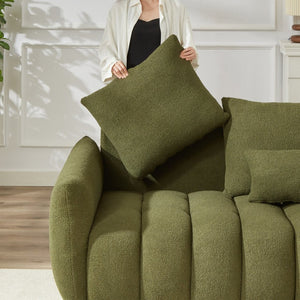 English Elm 3 Seater Paired Teddy Fleece Sofa Set Pine Frame Living Room Seating with Cushions Green W1193S00185