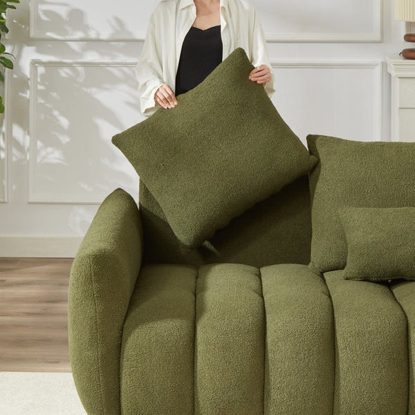 English Elm 1 Plus 3 3 Teddy Fleece Sofa Set with Pine Frame Seven Cushions for Living Rooms Green W1193S00182