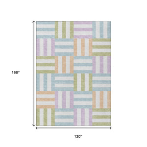 HomeRoots 10' Pearl Blue & Lavender Geometric Area Rug – Washable, Durable, Stylish for Indoor/Outdoor Spaces! 659789