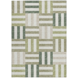 HomeRoots 5' Sage Ivory and Taupe Geometric Washable Area Rug – Stylish, Durable, Indoor/Outdoor Versatile Covering 659791