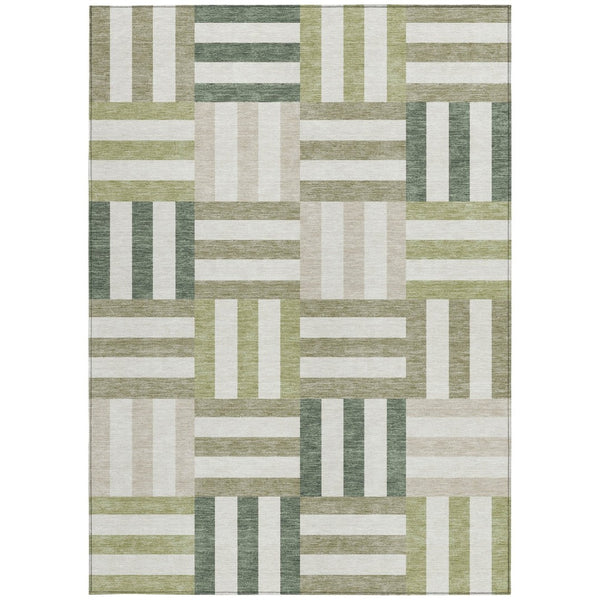 HomeRoots 5' Sage Ivory and Taupe Geometric Washable Area Rug – Stylish, Durable, Indoor/Outdoor Versatile Covering 659791