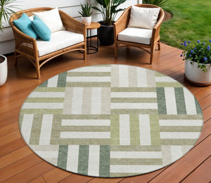 HomeRoots 8' Sage Ivory Taupe Round Geometric Area Rug - Durable, Washable Design for Indoor & Outdoor Spaces 659792