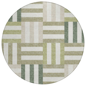 HomeRoots 8' Sage Ivory Taupe Round Geometric Area Rug - Durable, Washable Design for Indoor & Outdoor Spaces 659792
