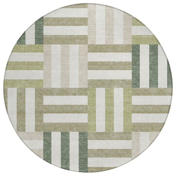 HomeRoots 8' Sage Ivory Taupe Round Geometric Area Rug - Durable, Washable Design for Indoor & Outdoor Spaces 659792