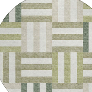 HomeRoots 8' Sage Ivory Taupe Round Geometric Area Rug - Durable, Washable Design for Indoor & Outdoor Spaces 659792
