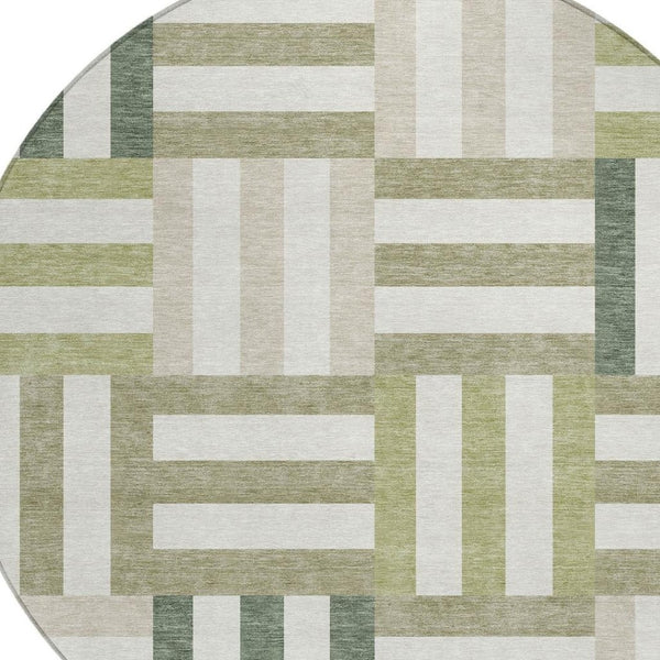 HomeRoots 8' Sage Ivory Taupe Round Geometric Area Rug - Durable, Washable Design for Indoor & Outdoor Spaces 659792