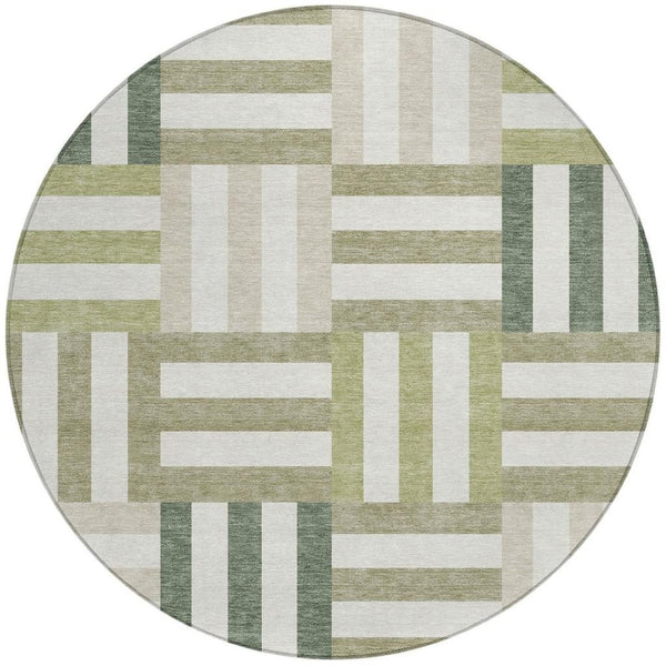 HomeRoots 8' Sage Ivory Taupe Round Geometric Area Rug - Durable, Washable Design for Indoor & Outdoor Spaces 659792