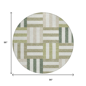 HomeRoots 8' Sage Ivory Taupe Round Geometric Area Rug - Durable, Washable Design for Indoor & Outdoor Spaces 659792