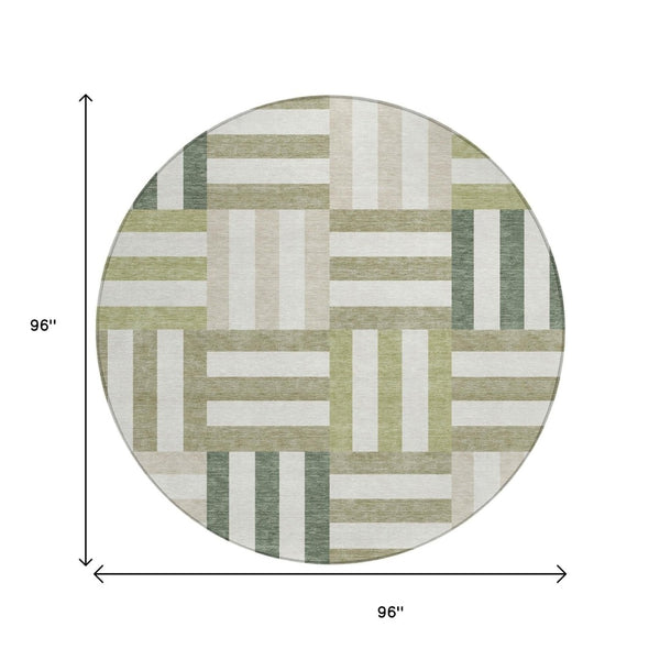 HomeRoots 8' Sage Ivory Taupe Round Geometric Area Rug - Durable, Washable Design for Indoor & Outdoor Spaces 659792