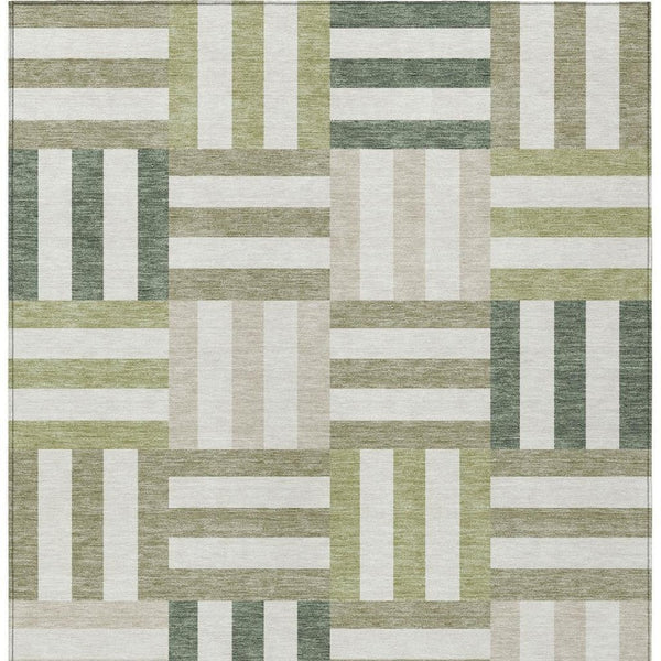 HomeRoots 8' X 10' Sage Ivory And Taupe Geometric Area Rug – Washable, Durable, Indoor/Outdoor Versatility! 659793