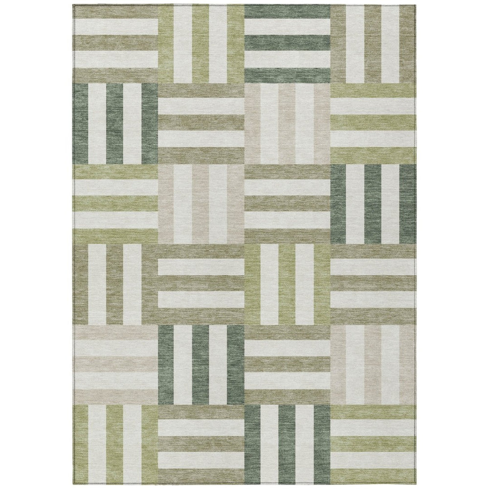 HomeRoots 8' X 10' Sage Ivory And Taupe Geometric Area Rug – Washable, Durable, Indoor/Outdoor Versatility! 659793