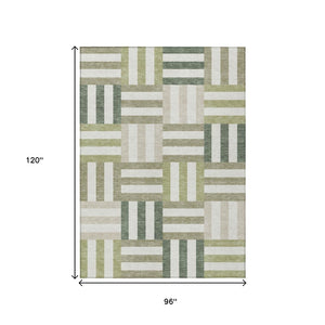 HomeRoots 8' X 10' Sage Ivory And Taupe Geometric Area Rug – Washable, Durable, Indoor/Outdoor Versatility! 659793