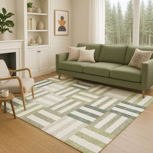 HomeRoots 8' X 10' Sage Ivory And Taupe Geometric Area Rug – Washable, Durable, Indoor/Outdoor Versatility! 659793